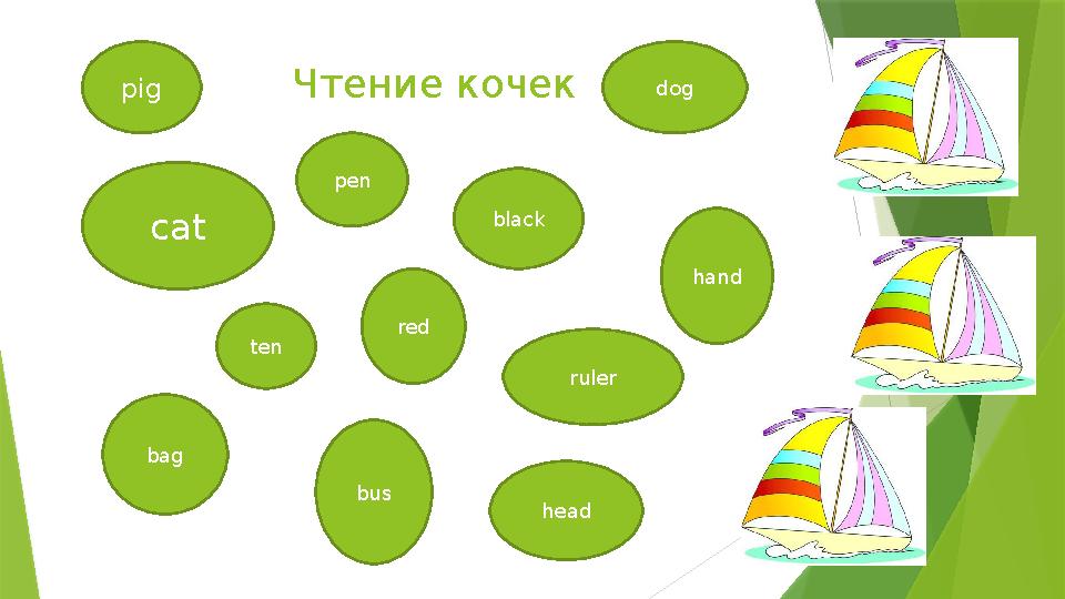 Чтение кочек cat black bagpig ten dog bus rulerpen hand red head