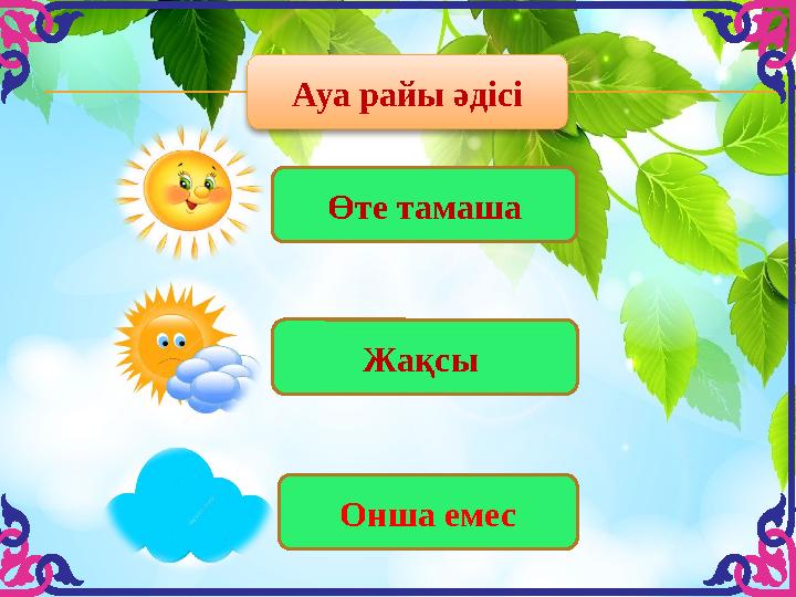 Ауа райы әдісі Өте тамаша Жақсы Онша емес