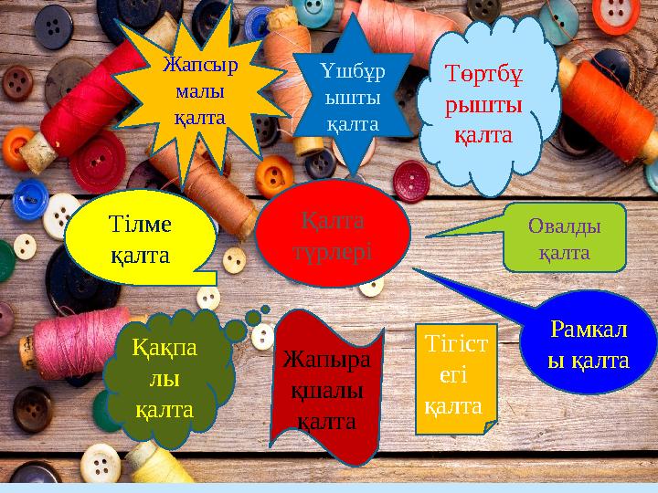 Қалта түрлеріЖапсыр малы қалта Үшбұр ышты қалта Төртбұ рышты қалта Тілме қалта Қақпа лы қалта Жапыра қшалы қалта Овалды