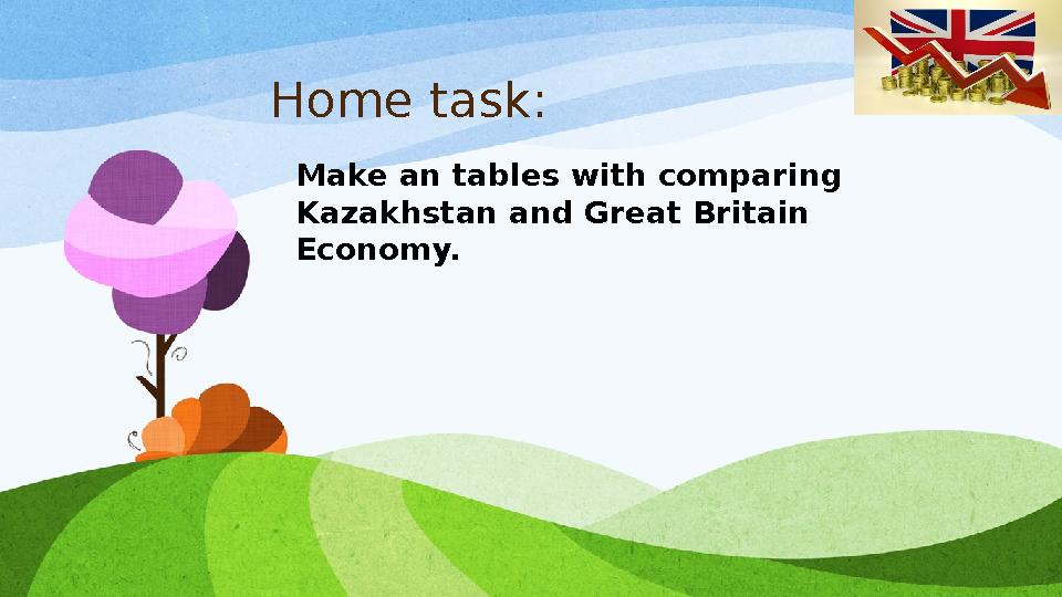 Home task: Make an tables with comparing Kazakhstan and Great Britain Economy.