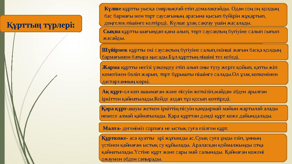 Құрттың түрлері: Күлше құртты уысқа сиярлықтай етіп домалақтайды. Одан соң оң қолдың бас бармағы мен төрт саусағының арасына