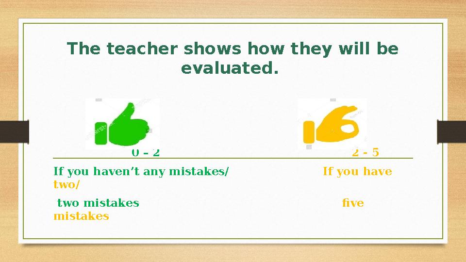 The teacher shows how they will be evaluated. 0 – 2 2 -