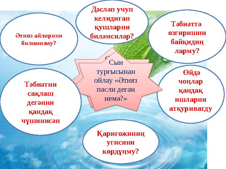 Сын турғысынан ойлау «Әтияз пәсли дегән немә?»Әтияз айлирини билимизму? Тәбиәтни сақлаш дегәнни қандақ чүшинисән Дәсләп