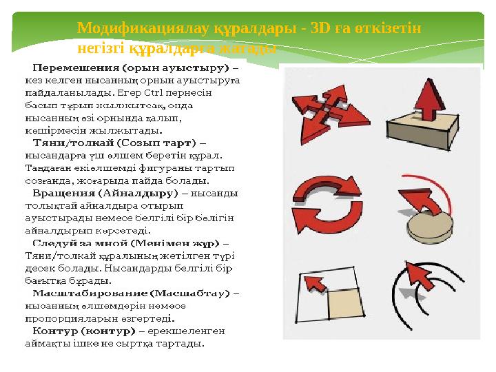 Модификациялау құралдары - 3 D ға өткізетін негізгі құралдарға жатады