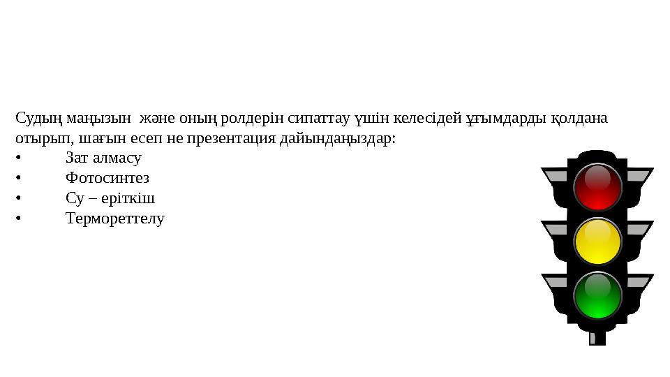 Судың маңызын және оның ролдерін сипаттау үшін келесідей ұғымдарды қолдана отырып, шағын есеп не презентация дайындаңыздар: •