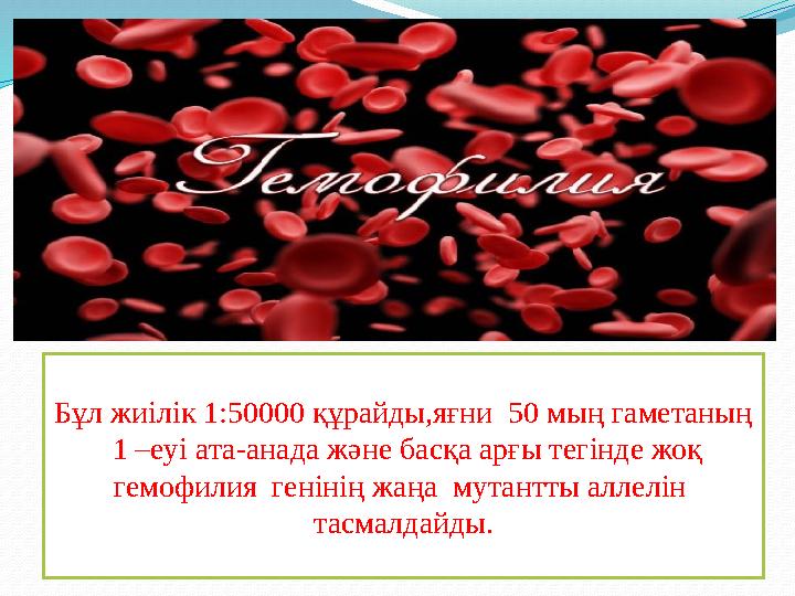 Бұл жиілік 1:50000 құрайды,яғни 50 мың гаметаның 1 –еуі ата-анада және басқа арғы тегінде жоқ гемофилия генінің жаңа мутан