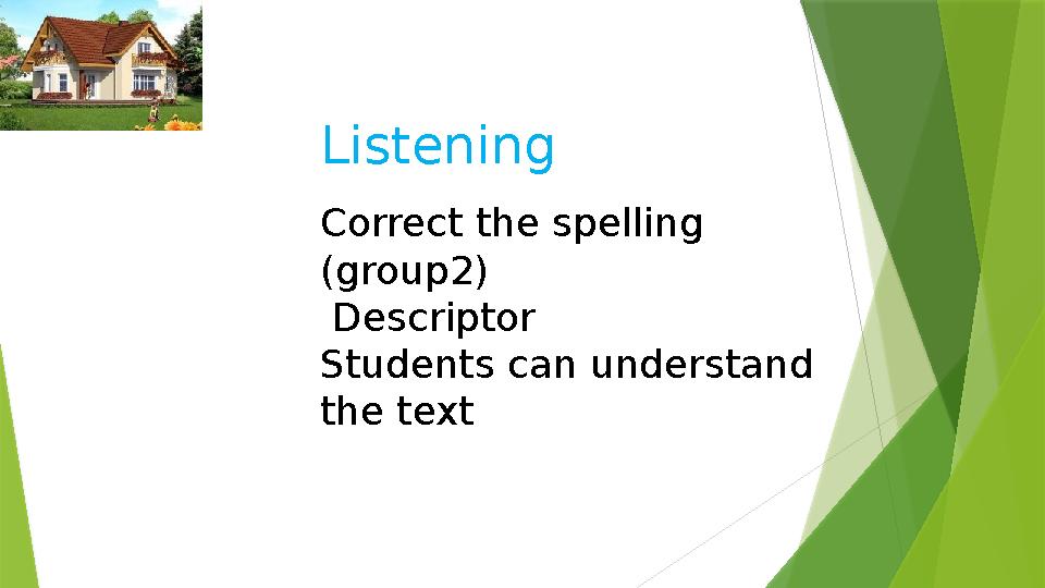 Listening Correct the spelling (group2) Descriptor Students can understand the text