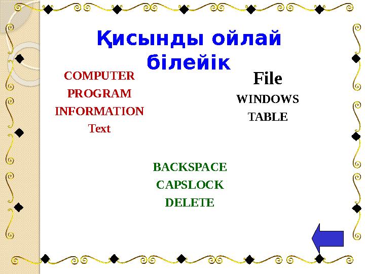 COMPUTER PROGRAM INFORMATION Text File WINDOWS TABLE BACKSPACE CAPSLOCK DELETEҚисынды ойлай білейік