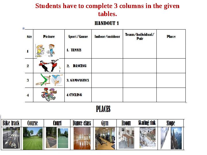Students have to complete 3 columns in the given tables.
