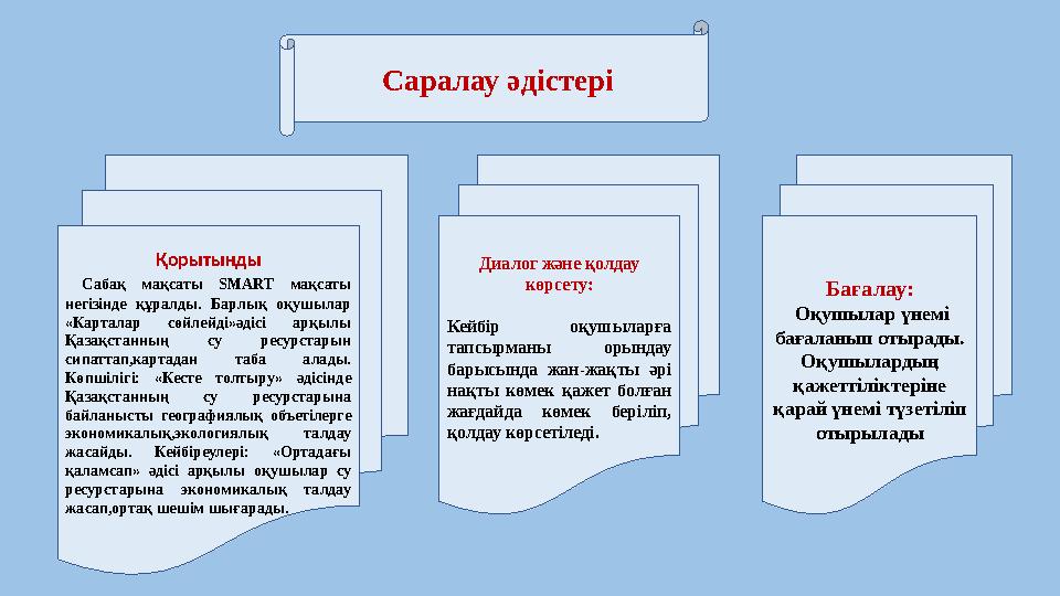 Саралау әдістері Диалог және қолдау көрсету: Кейбір оқушыларға тапсырманы орындау барысында жан-жақты әрі нақты көмек