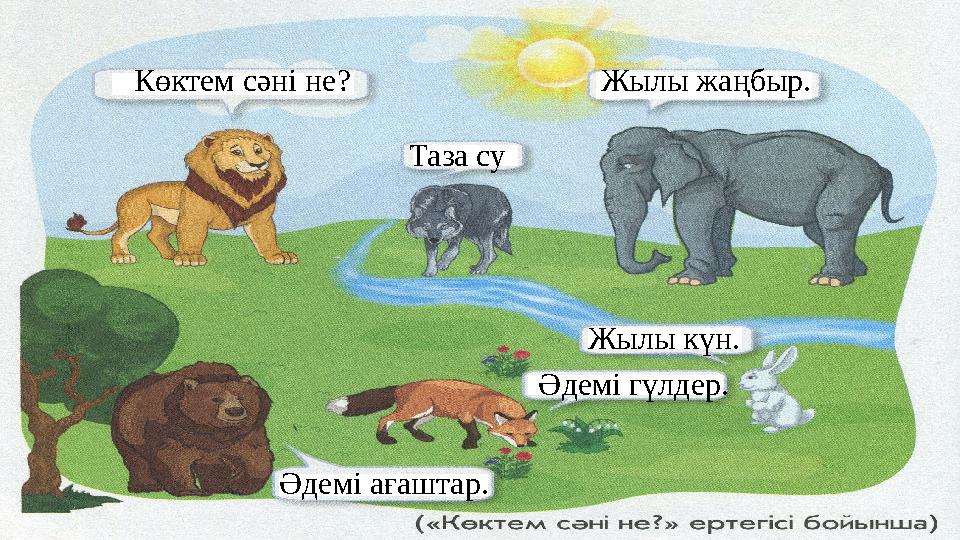 Көктем сәні не? Таза су Жылы жаңбыр. Әдемі ағаштар. Әдемі гүлдер. Жылы күн.