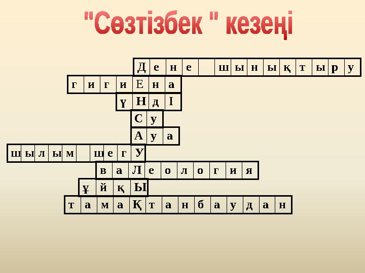 Д е н е ш ы н ы қ т ы р у г и г и Е н а ү Н д І С у А у а ш ы л ы м ш е г У в а Л е о л о г и я ұ й қ Ы т а м а Қ т а н б а у д