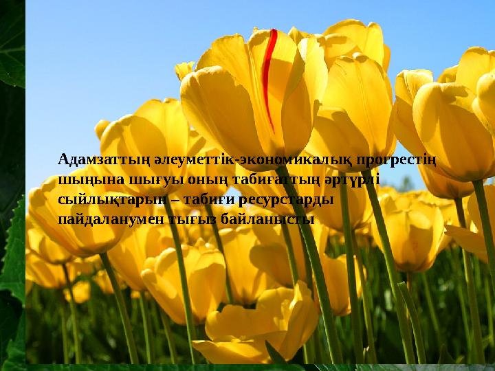 Адамзаттың әлеуметтік- экономикалық прогрестің шыңына шығуы оның табиғаттың әртүрлі сыйлықтарын – табиғи ресурстарды пайдал