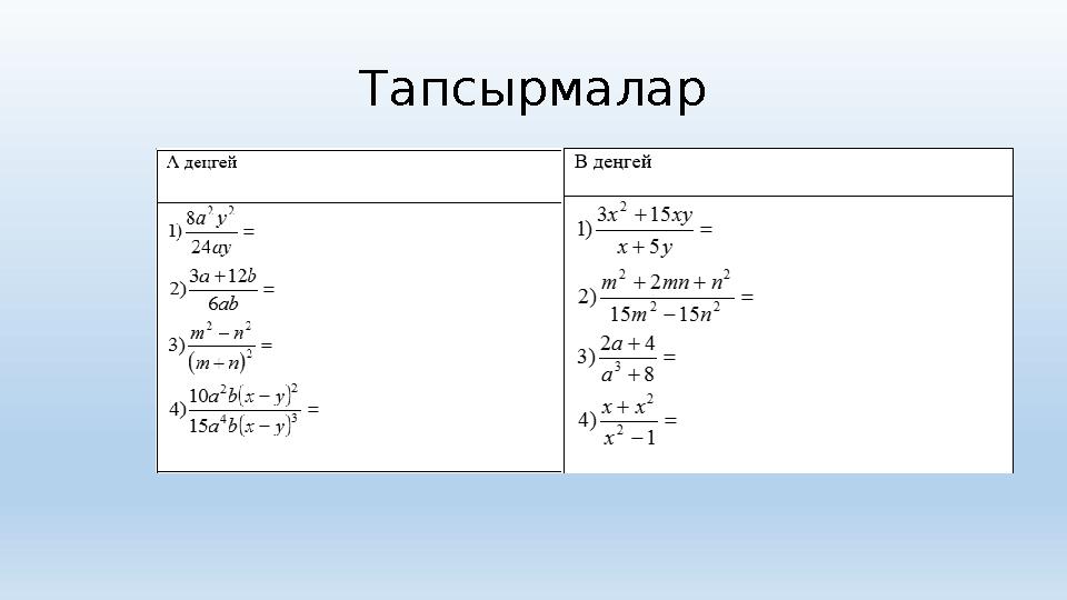 Тапсырмалар