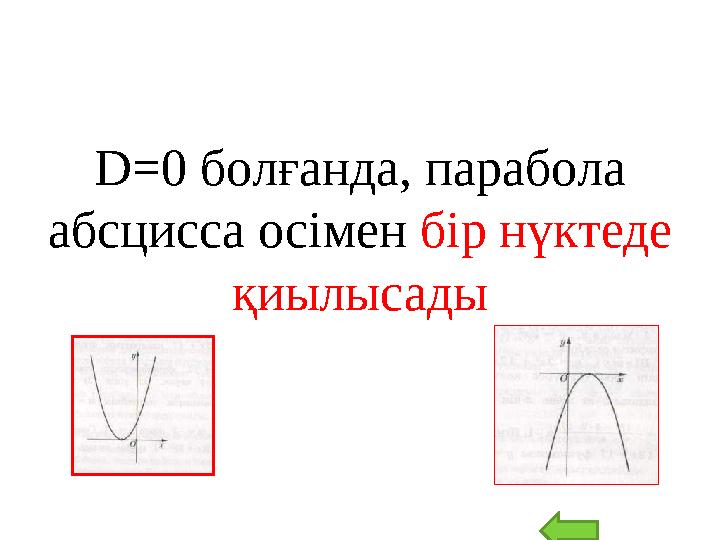 D=0 болғанда, парабола абсцисса осімен бір нүктеде қиылысады