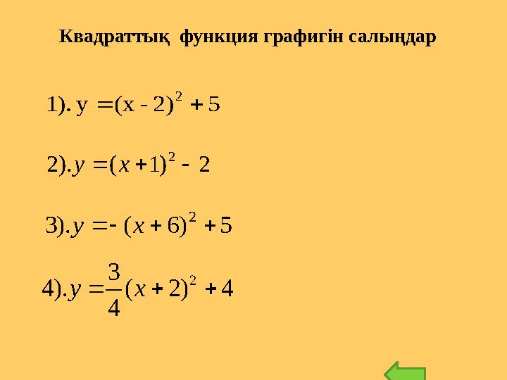 5 2) - ( х у ). 1 2   2 ) 1 ( ). 2 2    х у 5 ) 6 ( ). 3 2     х у 4 ) 2 ( 4 3 ). 4 2    х уКвадратт