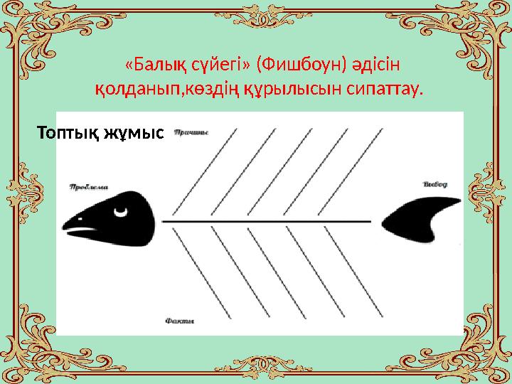 «Балық сүйегі» (Фишбоун) әдісін қолданып,көздің құрылысын сипаттау. Топтық жұмыс
