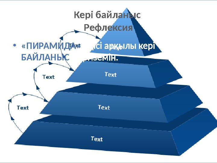 Кері байланыс Рефлексия • «ПИРАМИДА» әдісі арқылы кері БАЙЛАНЫС жүргіземін.