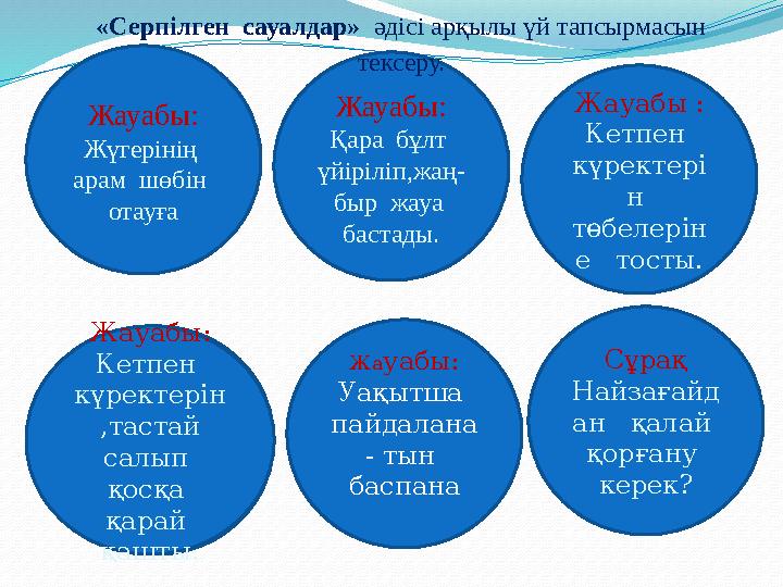 Сұрақ Балалар жазғы демалыста қайда барды? Сұрақ Кенеттен қандай жағдай орын алды? Сұрақ Найзағайдан қорыққан ба
