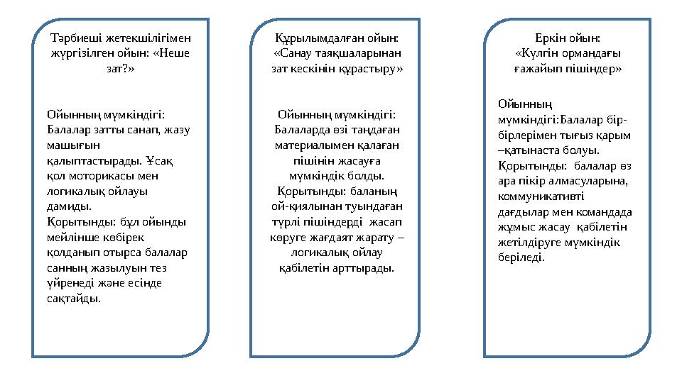 ТттттТ қы енгшТәрбиеші жетекшілігімен жүргізілген ойын : «Неше зат ? » Ойынның мүмкіндігі : Балалар затты санап, жазу машығын