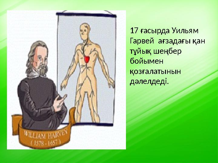 17 ғасырда Уильям Гарвей ағзадағы қан тұйық шеңбер бойымен қозғалатынын дәлелдеді.
