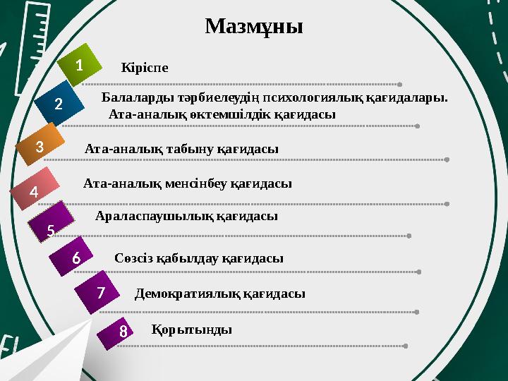 Мазмұны Ата-аналық менсінбеу қағидасы 4 Кіріспе1 Балаларды тәрбиелеудің психологиялық қағидалары. Ата-аналық өктемшілдік қа