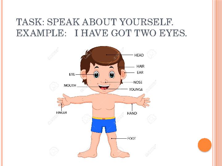 TASK: SPEAK ABOUT YOURSELF. EX AMPLE: I HAVE GOT TWO EYES.