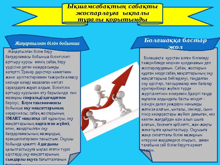 Ықшамсабақтың сабақты жоспарлауға ықпалы туралы қорытынды Жаңартылған білім беру бағдарламасы бойынша біліктілікті ар