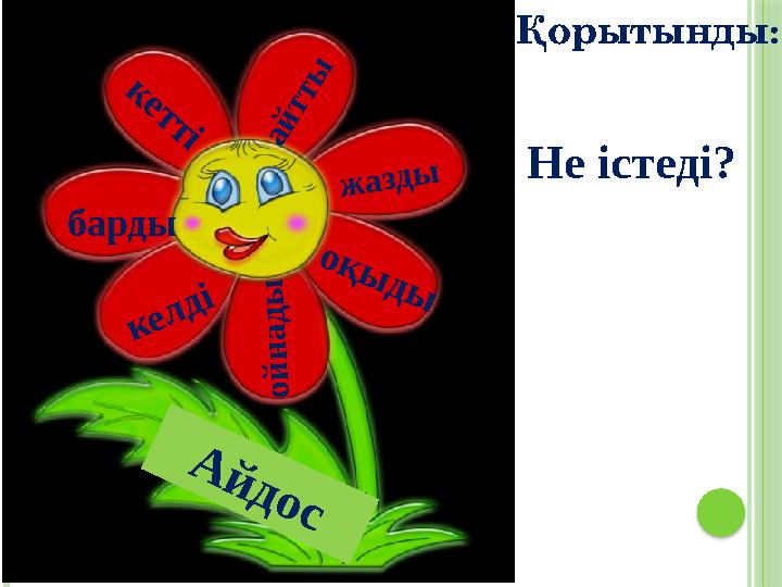 Қорытынды :А й д о с ж а з д ы Не істеді? о қ ы д ы о й н а д ы к е л д і а й т т ы барды к е т т і