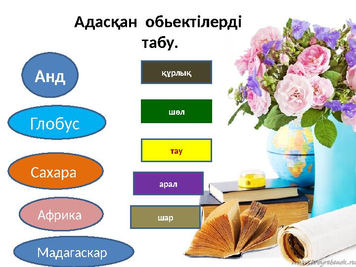 Адасқан обьектілерді табу. Анд Глобус Сахара Африка Мадагаскар құрлық шөл тау арал шар