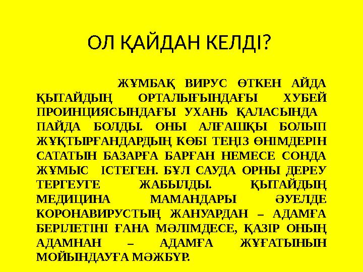 ОЛ ҚАЙДАН КЕЛДІ? ЖҰМБАҚ ВИРУС ӨТКЕН АЙДА ҚЫТАЙДЫҢ ОРТАЛЫҒЫНДАҒЫ ХУБЕЙ ПРОИНЦИЯСЫНДАҒЫ УХАНЬ ҚАЛАСЫНДА