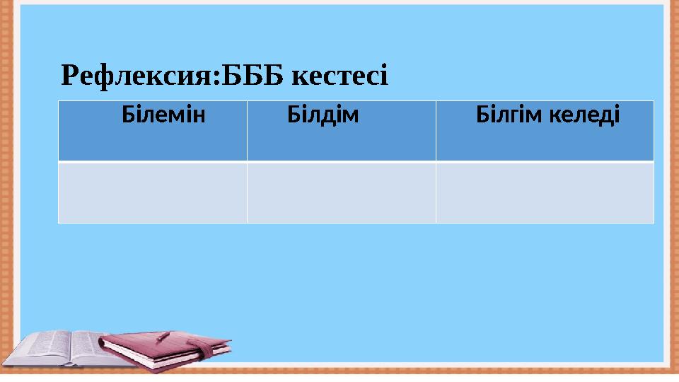 Рефлексия:БББ кестесі Білемін Білдім Білгім келеді