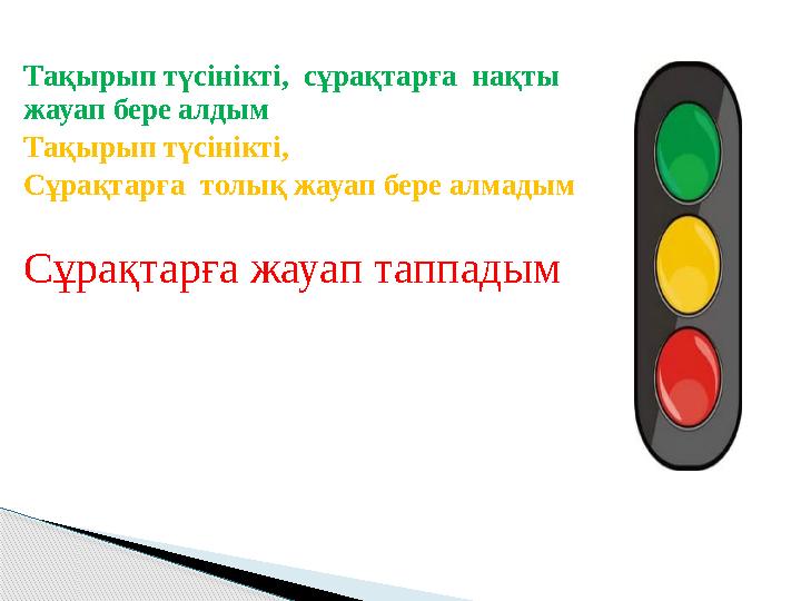Тақырып түсінікті, сұрақтарға нақты жауап бере алдым Тақырып түсінікті, Сұрақтарға толық жауап бере алмадым Сұрақтарға жауа