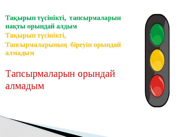 Тақырып түсінікті, тапсырмаларын нақты орындай алдым Тақырып түсінікті, Тапсырмаларының біреуін орындай алмадым Тапсырмалар