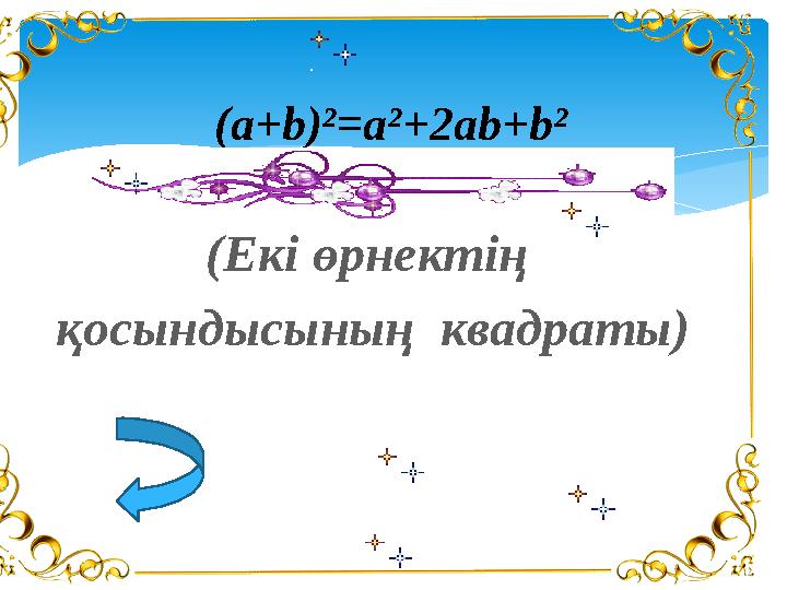 (Екі өрнектің қосындысының квадраты) ( a+b)²=a²+2ab+b²