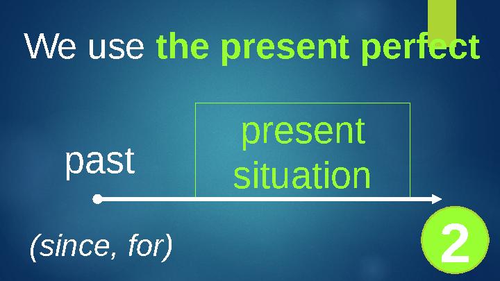 We use the present perfect past present situation (since, for) 2