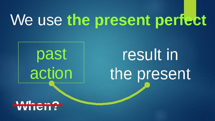 We use the present perfect past action result in the present When?