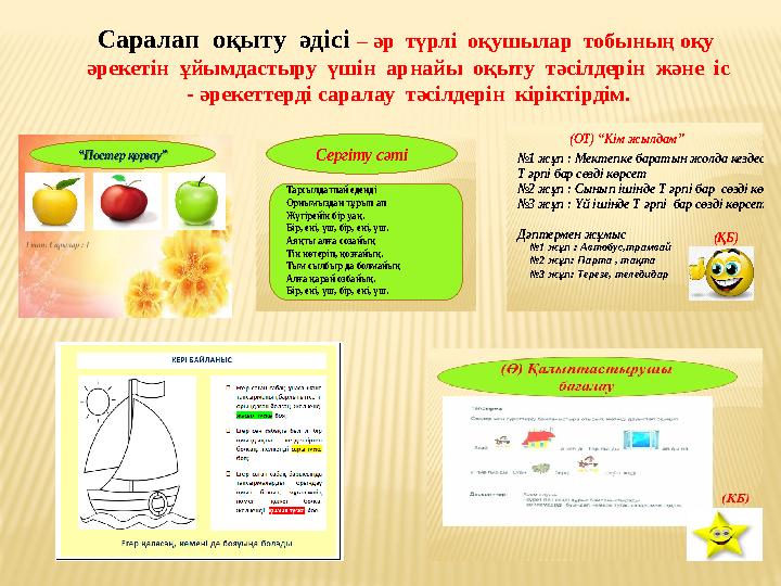 “Постер қорғау” Сергіту сәті Тарсылдатпай едендi Орнымыздан тұрып ап Жүгiрейiк бiр уақ. Бiр, екi, үш, бiр, екi, үш. Аяқты алға