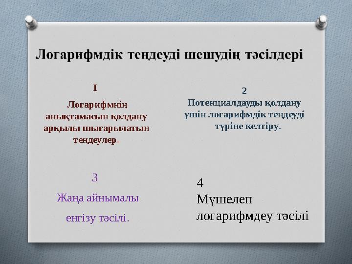 І Логарифмнің анықтамасын қолдану арқылы шығарылатын теңдеулер . 2 Потенциалдауды қолдану үшін логарифмдік теңдеуді