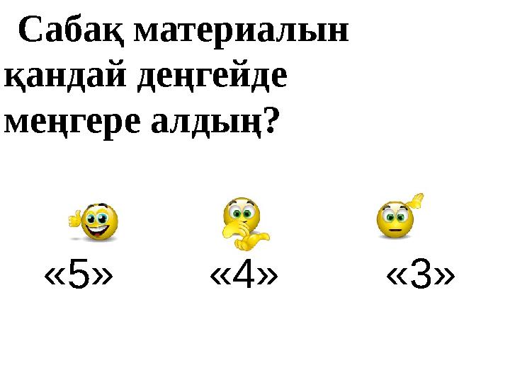 Сабақ материалын қандай деңгейде меңгере алдың? «5» «4» «3»