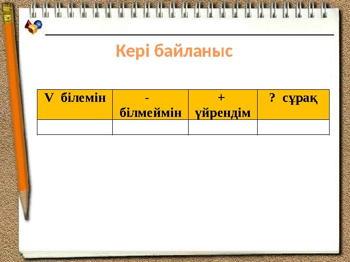 V білемін - білмеймін + үйрендім ? сұрақКері байланыс