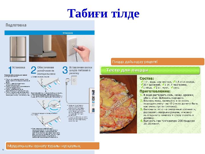 Табиғи тілде Мұздатқышты орнату туралы нұсқаулық Пицца дайындау рецепті