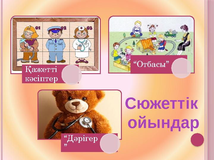 Қажетті кәсіптер “ Отбасы” “ Дәрігер ” Сюжеттік ойындар