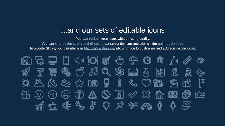 ...and our sets of editable icons You can resize these icons without losing quality. You can change the stroke and fill col