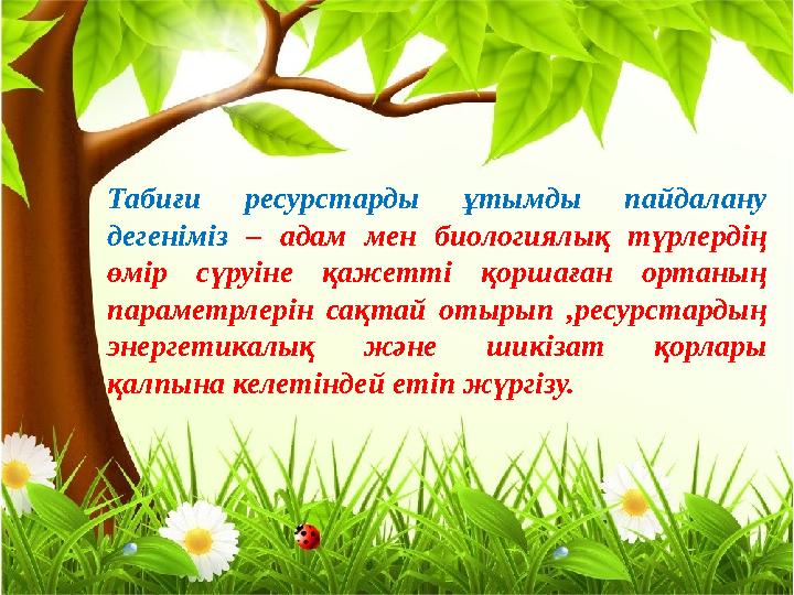 Табиғи ресурстарды ұтымды пайдалану дегеніміз – адам мен биологиялық түрлердің өмір сүруіне қажетті қоршаған ортан