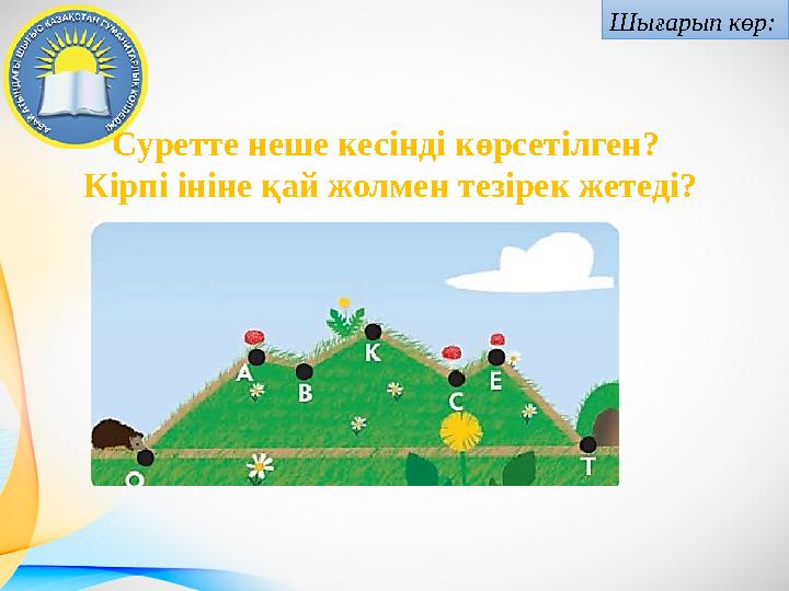 Шығарып көр: Суретте неше кесінді көрсетілген? Кірпі ініне қай жолмен тезірек жетеді?