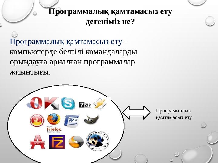 Программалық қамтамасыз ету дегеніміз не? Программалық қамтамасыз ету - компьютерде белгілі командаларды орындауға арналға