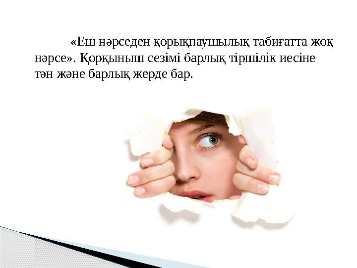 «Еш нәрседен қорықпаушылық табиғатта жоқ нәрсе». Қорқыныш сезімі барлық тіршілік иесіне тән және барлық жерде бар.