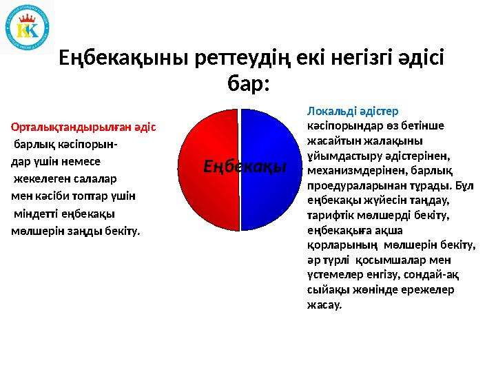 Еңбекақыны реттеудің екі негізгі әдісі бар: Орталықтандырылған әдіс барлық кәсіпорын- дар үшін немесе жекелеген салалар