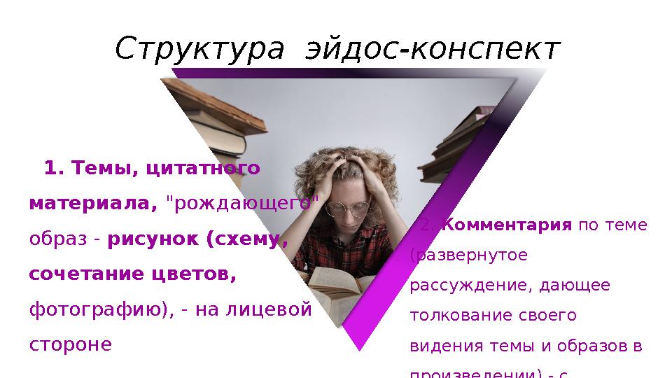 Структура эйдос-конспект 1. Темы, цитатного материала, "рождающего" образ - рисунок (схему, сочетание цветов, фотографию)